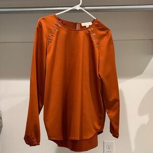 Michael Kors Rust Long-Sleeve Eyelet Accent Top